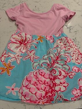 Lilly Pulitzer Pink Top Turquoise Floral Pineapple Skirt Dress